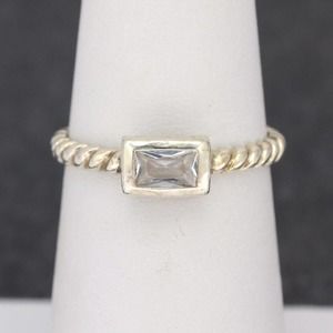 Sterling Silver Clear Stone Rope Band Ring
